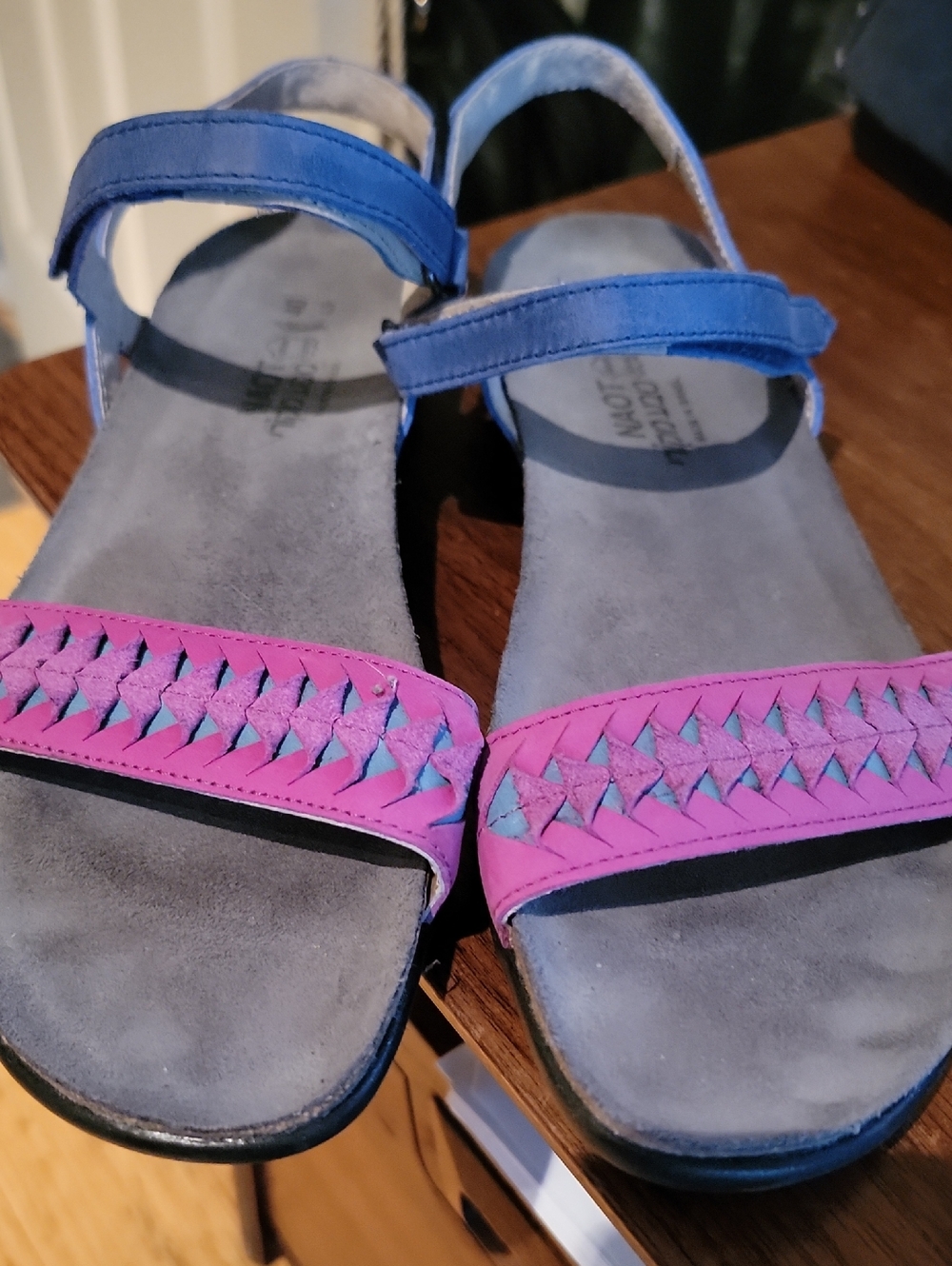 Naot Women's Blue and Pink Woven Strap Sandals 40